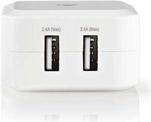 Kućni punjač NEDIS WCHAU484AWT, 24W, 2x USB-A, bijeli