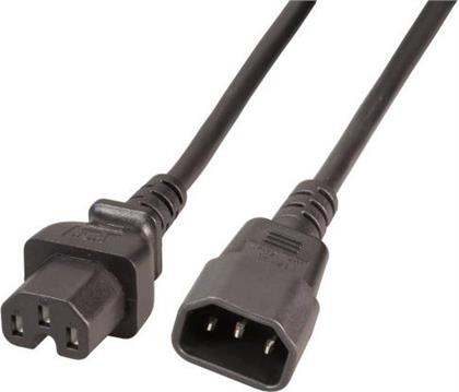 Kabel za napajanje, IEC320 C15 Ž ravni -> C14 M ravni 1,0m, crni