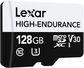 Micro SDXC card Lexar High-Endurance, 128GB, 100MB/s, U3, V30, A1, UHS-I