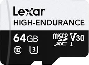 Micro SDXC card Lexar High-Endurance, 64GB, 100MB/s, U3, V30, A1, UHS-I