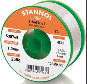 TINOL BEZOLOVNI 1/4kg 1mm 99%Sn 1%Cu Stannol HS10 TC Ecoloy 2,5%