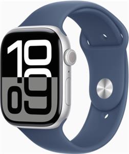 Apple Watch Series 10 GPS 46mm Silver Aluminium Case with Denim Sport Band - S/M