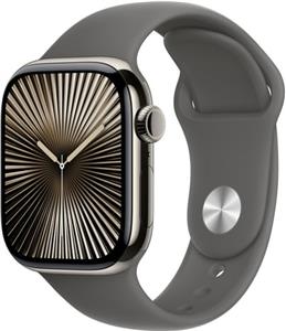 Apple Watch Series 10 GPS + Cellular 42mm Natural Titanium Case with Stone Grey Sport Band - M/L