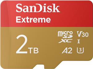 SanDisk 2TB Extreme microSDXC UHS-I with adapter up to 240MB/s, C10, U3, V30, 4K, 5K, A2, Micro SD card