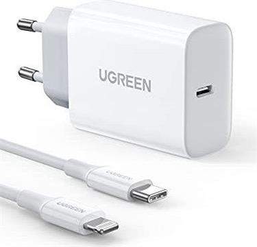 UGREEN zidni punjač 20W, USB-C, PD3.0/QC4.0, bijeli + USB-C/Lightning kabel 1.0m